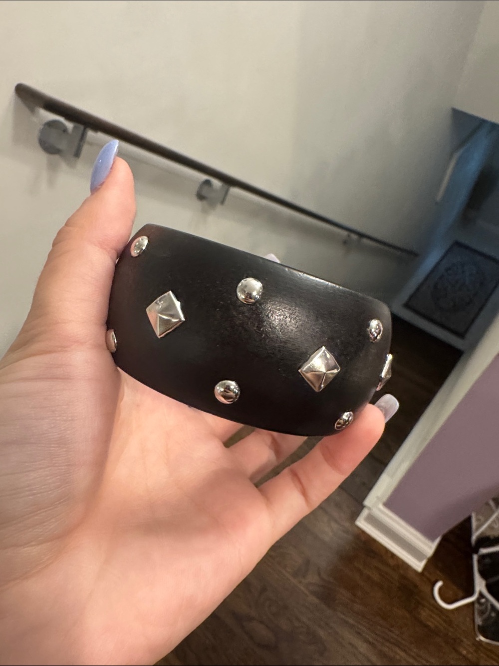 Black Studded Wide Leather Cuff Bracelet